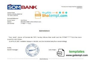 Somalia Sombank bank reference letter template in Word and PDF format