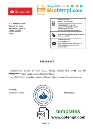 Russia Rosbank reference letter template in Word and PDF format