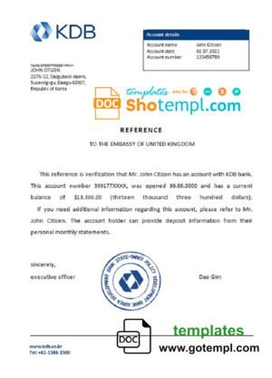United Kingdom Revolut bank reference letter template in Word and PDF format