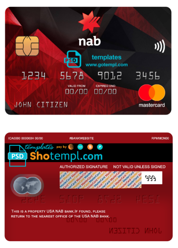 USA NAB bank mastercard fully editable template in PSD format