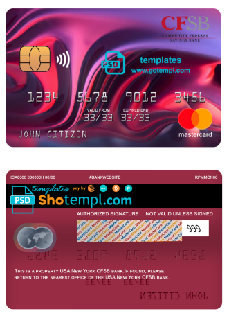 USA New York CFSB bank mastercard fully editable template in PSD format