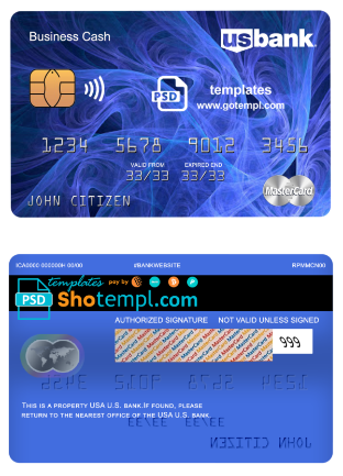 USA U.S. bank mastercard, fully editable template in PSD format