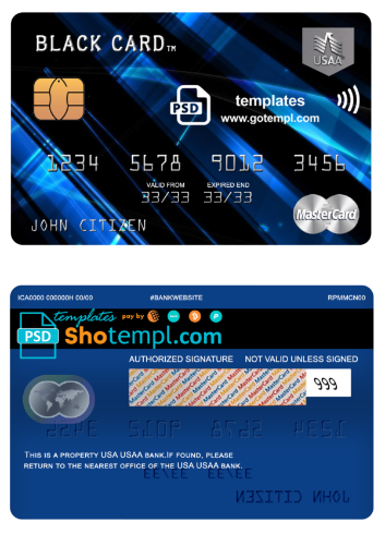 USA USAA bank mastercard, fully editable template in PSD format