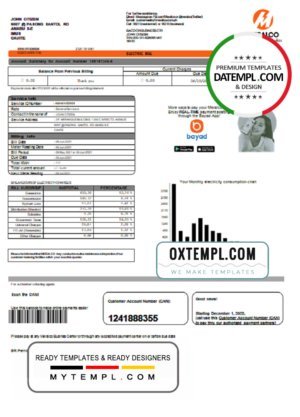 Philippines Meralco electricity utility bill template in Word and PDF format, version 2