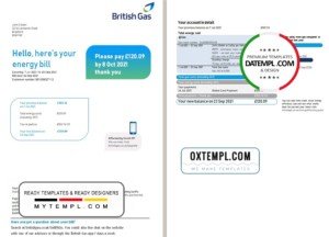 United Kingdom British Gas utility bill template in Word and PDF format (3 pages), version 3