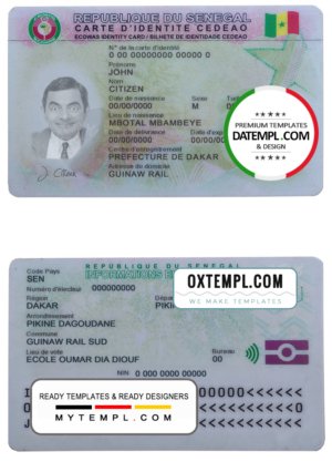 Senegal ID template in PSD format, fully editable