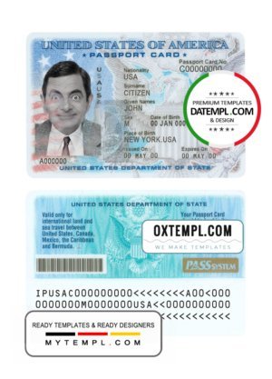 USA passport ID card template in PSD format, fully editable