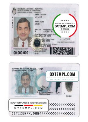 Argentina ID card template in PSD format, fully editable, with all fonts, 2020 – present