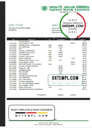 Timor-Leste BNCTL bank statement, Excel and PDF template