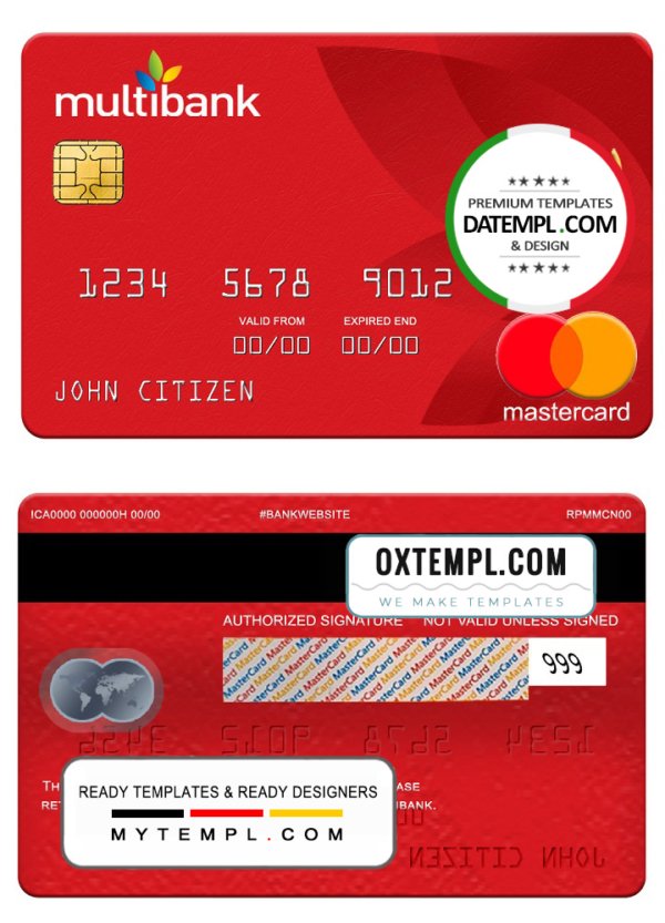 Panama Multibank mastercard, fully editable template in PSD format