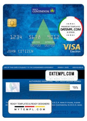 Paraguay Banco Continental S.A.E.C.A. bank visa electron card, fully editable template in PSD format