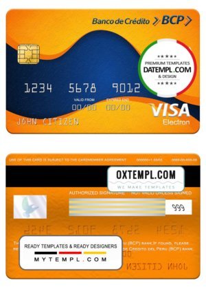 Peru Banco de Credito del Peru (BCP) bank visa electron card, fully editable template in PSD format