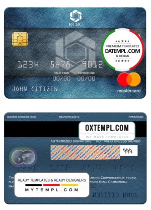 Philippines Rizal Commercial Banking Corporation (RCBC) mastercard, fully editable template in PSD format