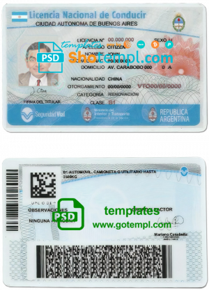 Argentina Buenos Aires driving license template in PSD format, fully editable
