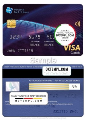 South Korea Industrial bank visa classic card, fully editable template in PSD format