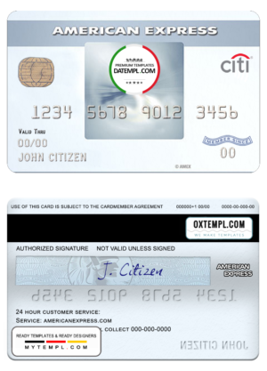 USA Citibank AMEX everyday® credit card template in PSD format, fully editable