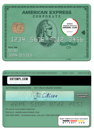 USA Heritage bank AMEX green card template in PSD format, fully editable