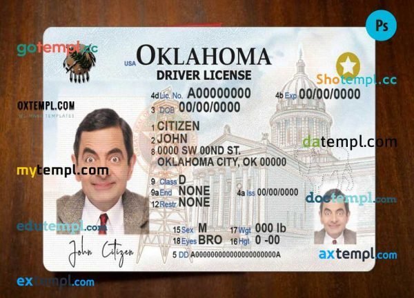 USA Oklahoma driving license template in PSD format, +photo look (2020 – present)