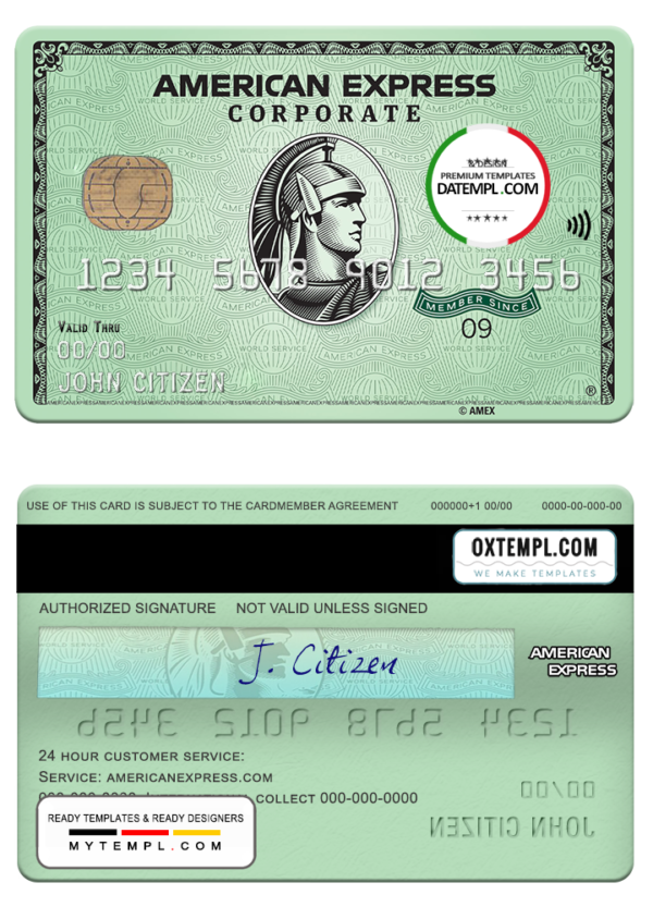 USA State Street Corporation bank AMEX green corporate card template in PSD format, fully editable