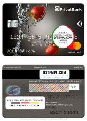 Ukraine PrivatBank mastercard, fully editable template in PSD format