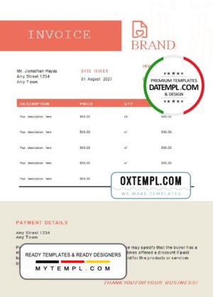 basic bright universal multipurpose invoice template in Word and PDF format, fully editable