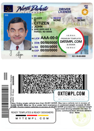 USA North Dakota driving license template in PSD format, fully editable, 2020 – present