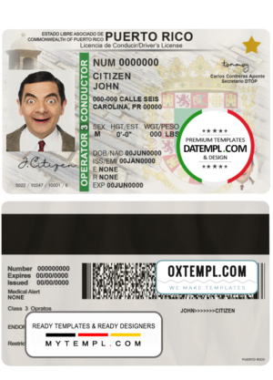 Puerto Rico driving license template in PSD format, fully editable