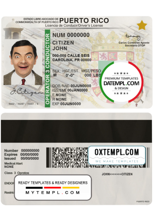 Puerto Rico driving license template in PSD format, fully editable