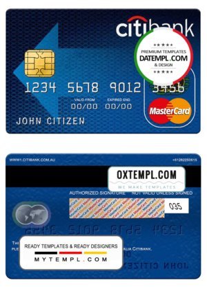 Australia Citibank mastercard template in PSD format, fully editable