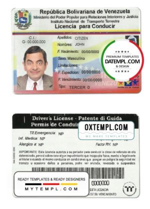 Venezuela driving license template in PSD format, fully edtable