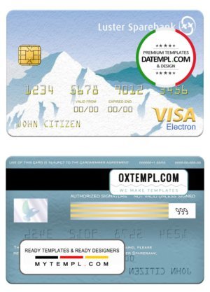 Norway Luster Sparebank visa electron card, fully editable template in PSD format