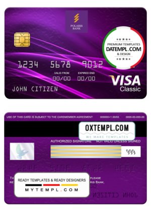 Nigeria Polaris bank visa classic card, fully editable template in PSD format