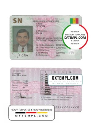 Senegal driving license template in PSD format, fully editable