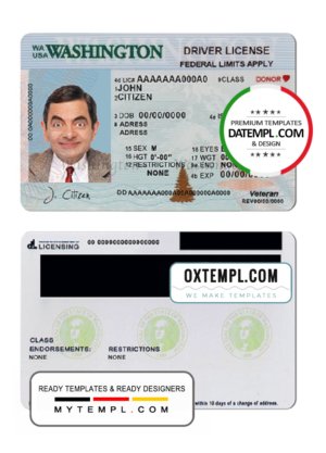 USA Washington driving license template in PSD format (2018 – present)