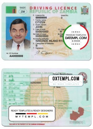 Zambia driving license template in PSD format, fully editable