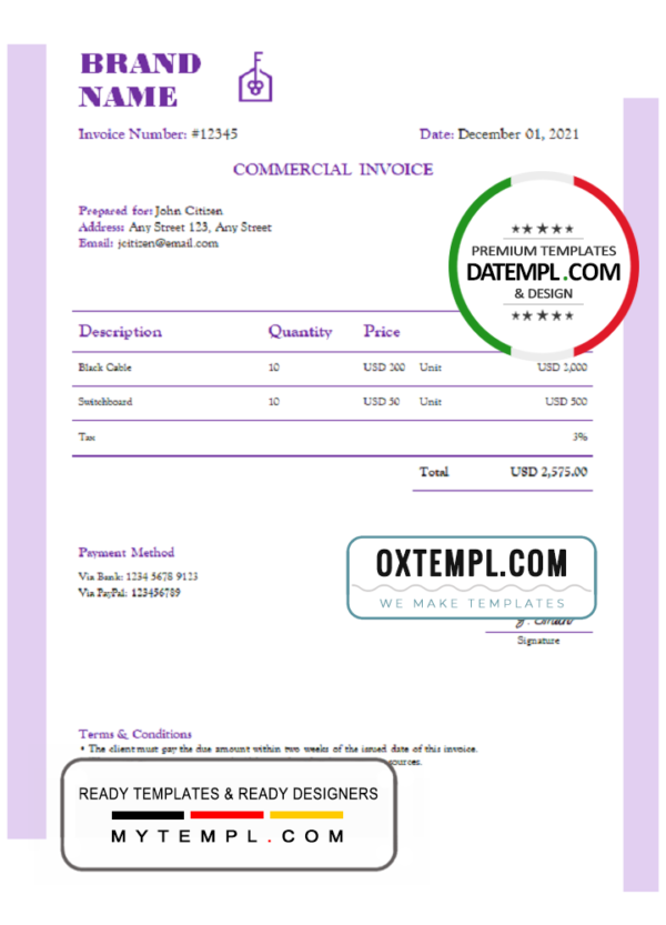 # expert blended universal multipurpose invoice template in Word and PDF format, fully editable