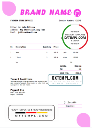 # fix fashion universal multipurpose invoice template in Word and PDF format, fully editable
