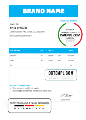 # form asset universal multipurpose invoice template in Word and PDF format, fully editable