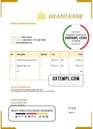 # green brand universal multipurpose invoice template in Word and PDF format, fully editable