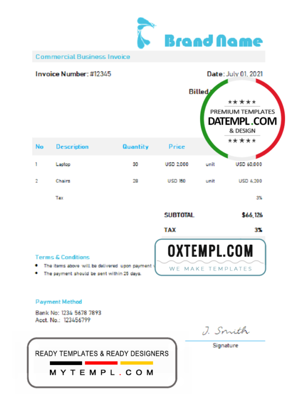 land gamer universal multipurpose invoice template in Word and PDF format, fully editable