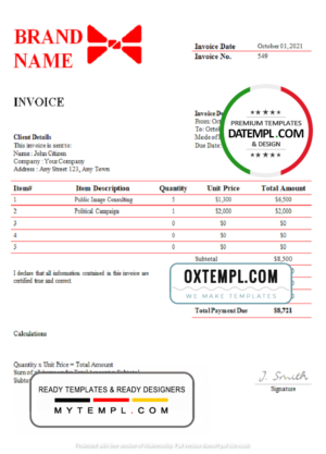 # green brand universal multipurpose invoice template in Word and PDF format, fully editable