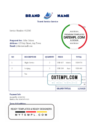 # outpost travel universal multipurpose invoice template in Word and PDF format, fully editable