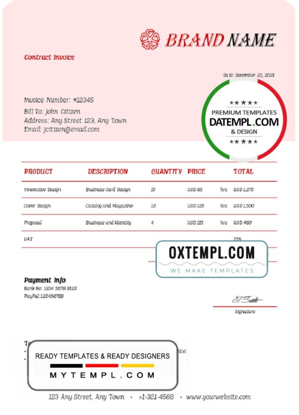 zip key universal multipurpose invoice template in Word and PDF format, fully editable
