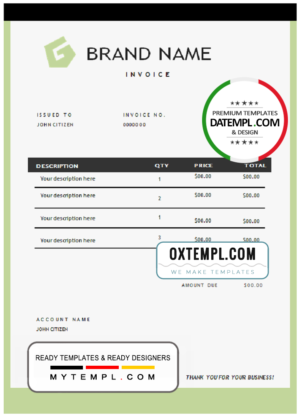 onpoint green universal multipurpose invoice template in Word and PDF format, fully editable