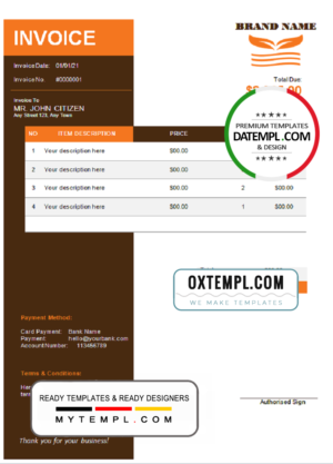 # orange matter universal multipurpose invoice template in Word and PDF format, fully editable