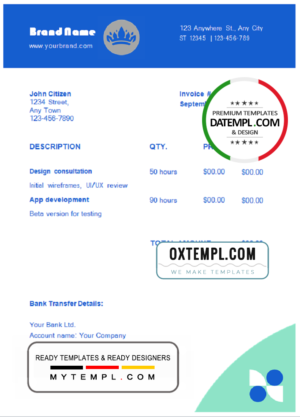 # swarming blue universal multipurpose invoice template in Word and PDF format, fully editable