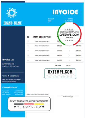 # tap setting universal multipurpose invoice template in Word and PDF format, fully editable