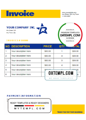 think charge universal multipurpose invoice template in Word and PDF format, fully editable