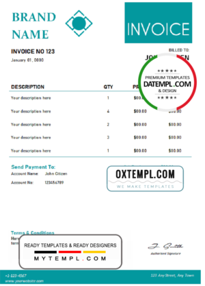 # variety select universal multipurpose invoice template in Word and PDF format, fully editable