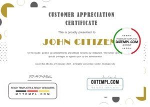 USA Customer Appreciation Certificate template in Word and PDF format